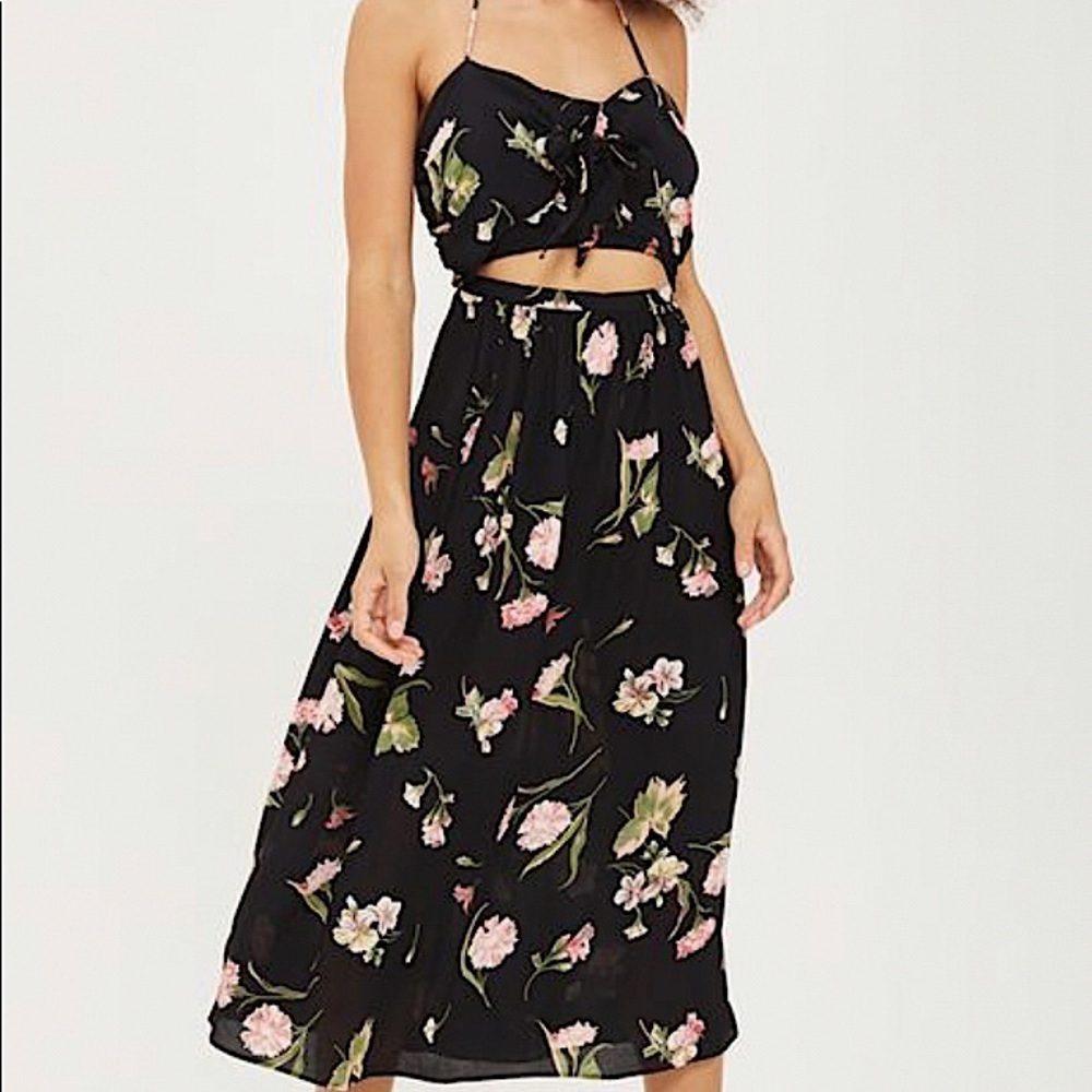 Topshop Floral Bow Front Halter Dress
